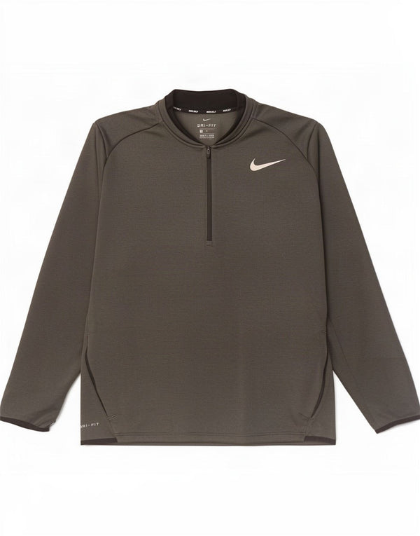 Top de trening Nike Dri Fit, cu fermoar, cu gât, poliester, XL, gri