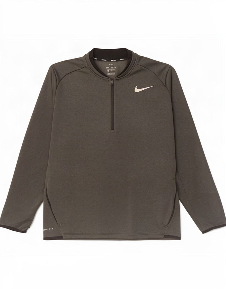 Top de trening Nike Dri Fit, cu fermoar, cu gât, poliester, XL, gri