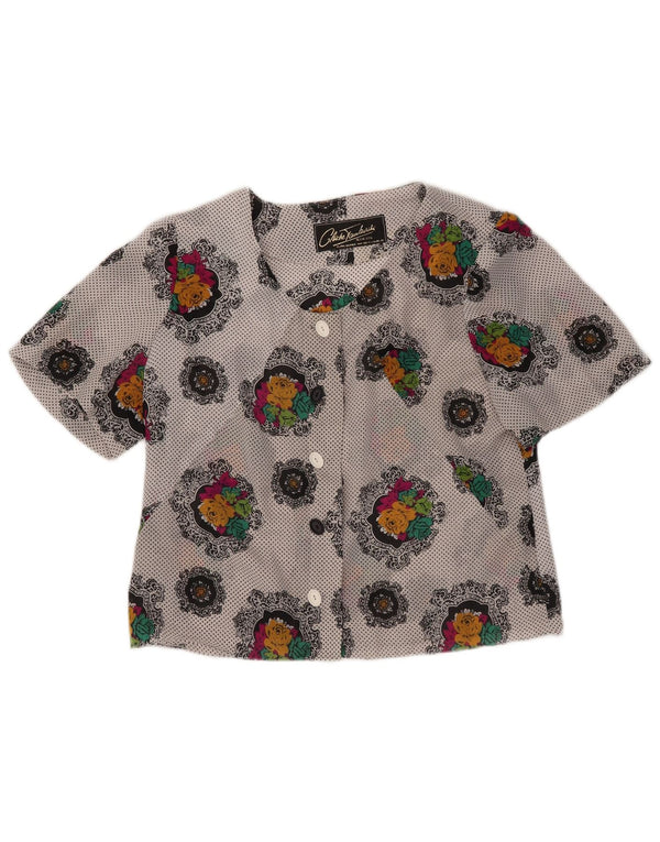 Bluză cămașă cu mânecă scurtă pentru femei vintage UK 14, gri mediu, floral