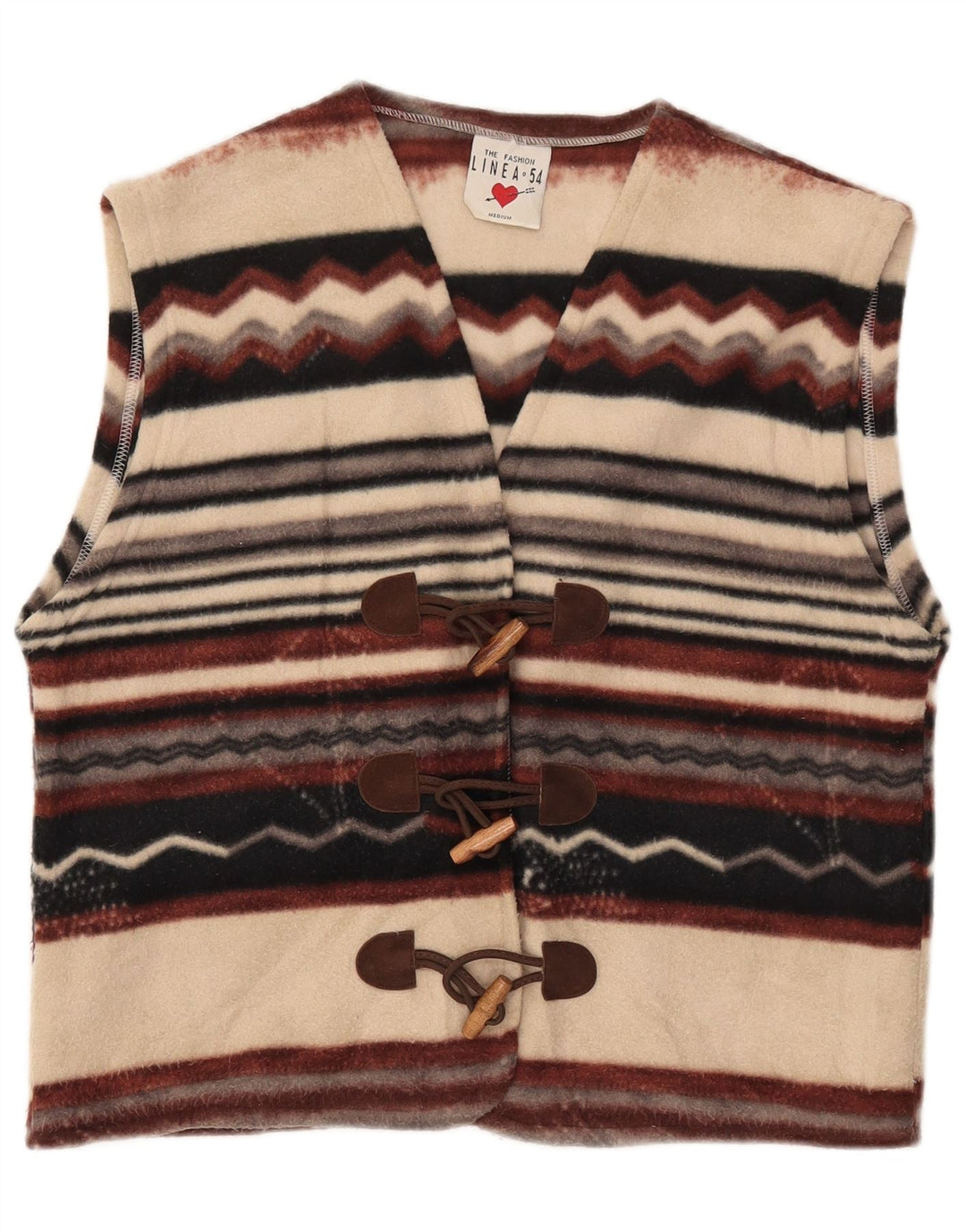 VINTAGE Gilet pentru femei Duffle Fleece UK 14 Medium, multicolore, cu dungi