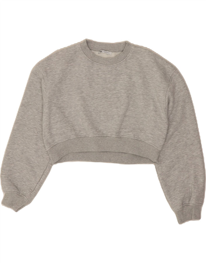 ZARA Womens Crop Sweatshirt Jumper UK 14 Medium Grey Vintage Zara and Second-Hand Zara from Messina Hembry 