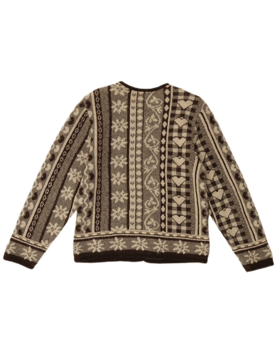 Pulover cardigan pentru femei VINTAGE EU 38 Maro Mediu Lână Fair Isle