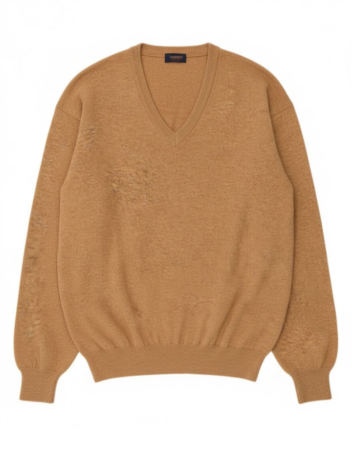 Massimo Dutti Pulover cu decolteu în V pentru bărbați XL Lână bej