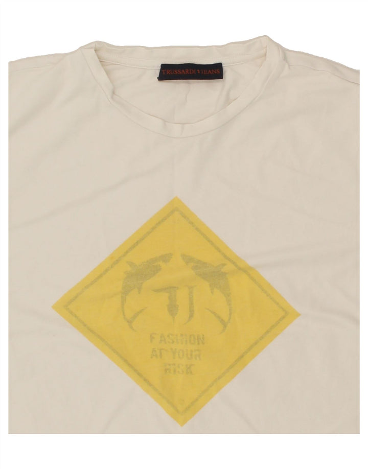 TRUSSARDI JEANS Mens Graphic T-Shirt Top Small White Vintage Trussardi Jeans and Second-Hand Trussardi Jeans from Messina Hembry 