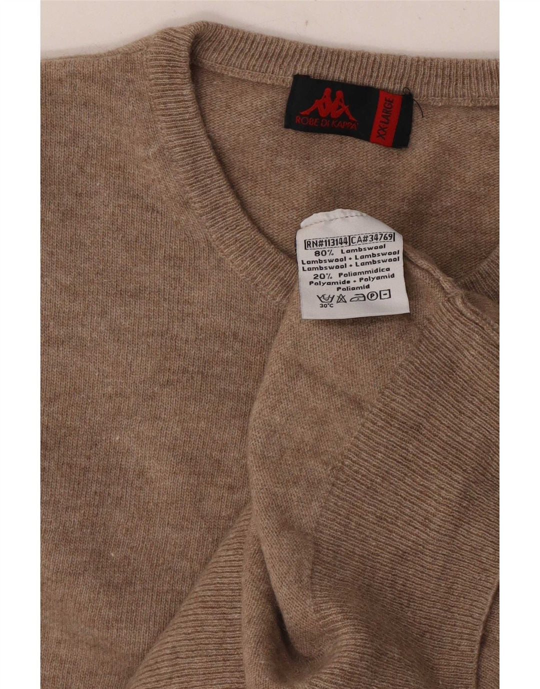 Pulover pentru bărbați Kappa cu decolteu triplu, 2XL, bej, lână de miel