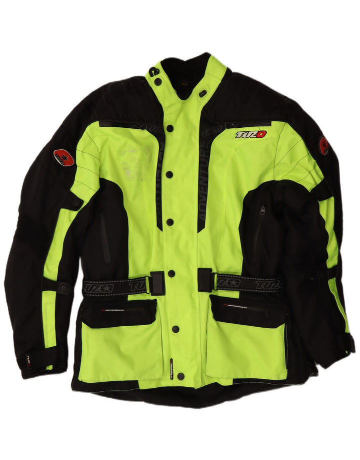 VINTAGE Jachetă Bomber Grafică Moto Racer pentru bărbați UK 44 2XL Verde Colorblock