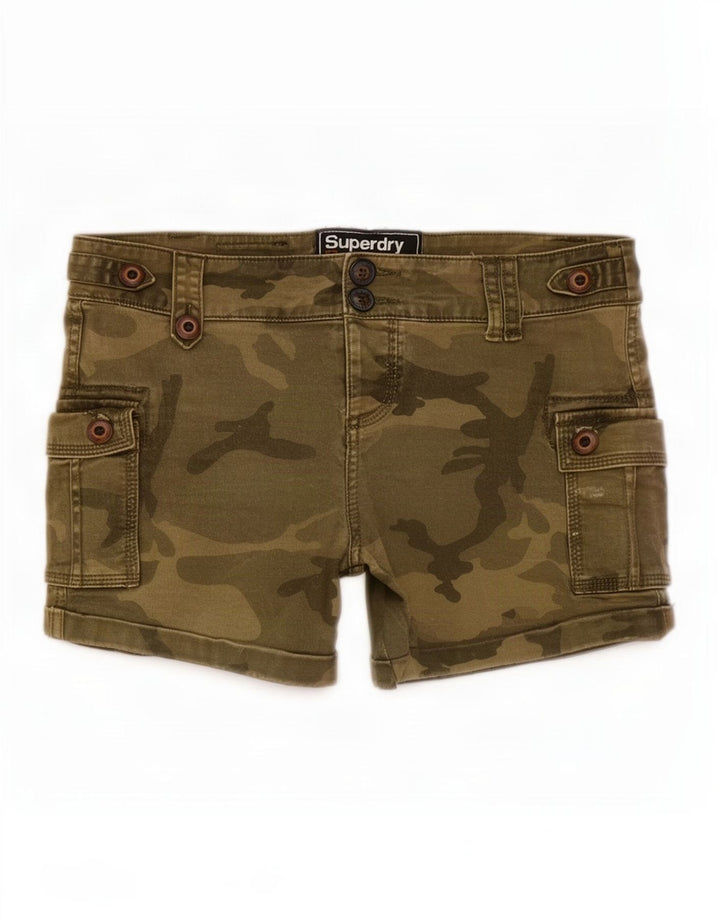 Pantaloni scurti cargo Superdry pentru femei mici W30, bumbac camuflaj verde