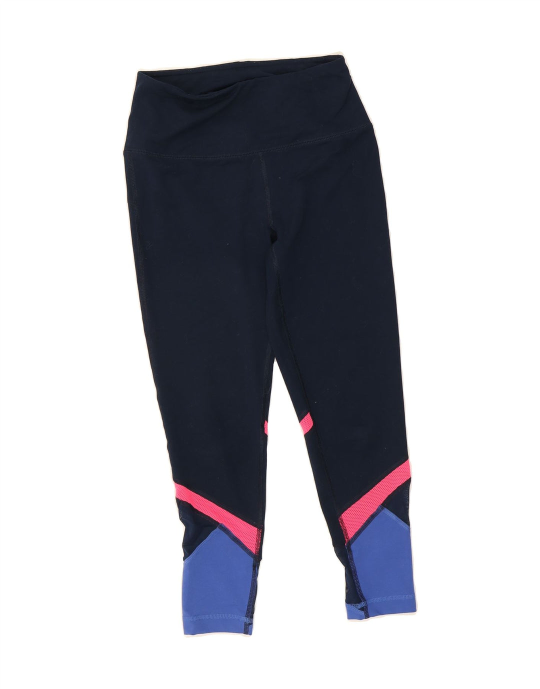 REEBOK Womens Crop Leggings UK 10 Small Navy Blue Colourblock Polyester Vintage Reebok and Second-Hand Reebok from Messina Hembry 