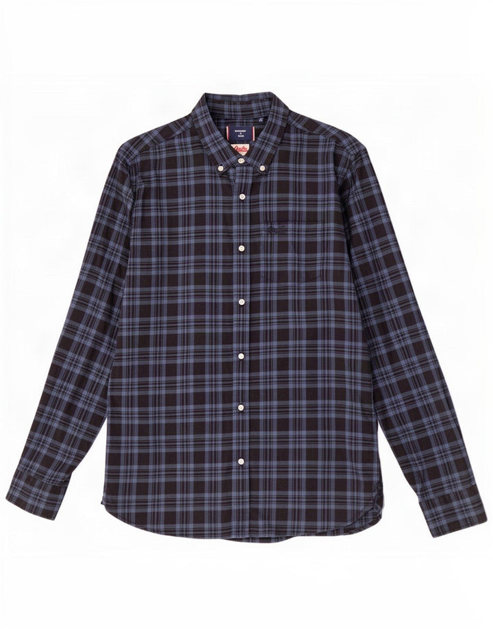 Cămașă de flanel pentru bărbați Superdry, bumbac cu carouri bleumarin mediu