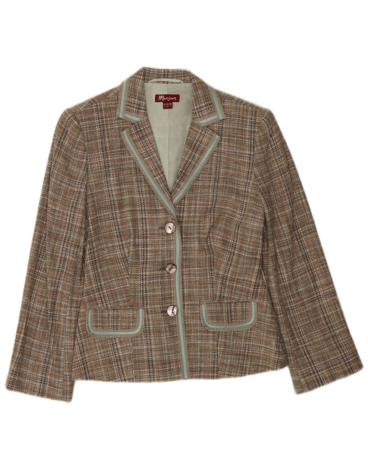 Sacou blazer pentru femei Monsoon, cu 3 nasturi, UK 8, mătase, verde, cu carouri