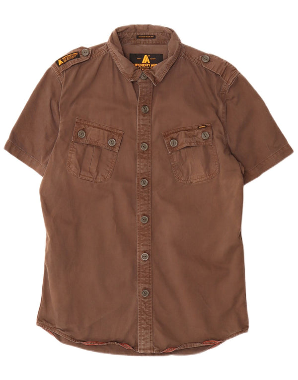 Cămașă militară cu mânecă scurtă pentru bărbați Superdry, din bumbac maro mare