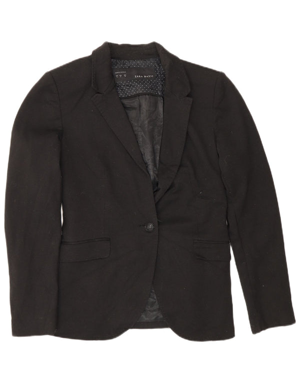 Blazer pentru femei Zara cu 1 nasture UK 12 Poliester mediu negru