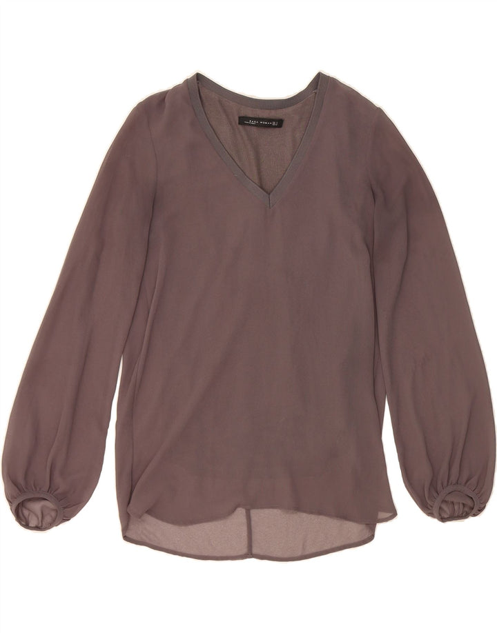 ZARA Womens Long Sleeve Blouse Top UK 10 Small Grey Viscose Vintage Zara and Second-Hand Zara from Messina Hembry 