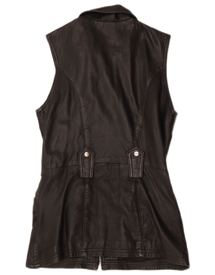 Gilet din piele vintage pentru femei UK 12 Medium Black