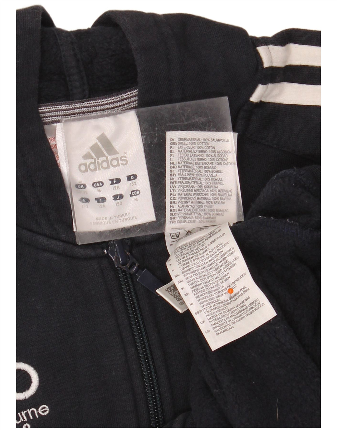 Pulover ADIDAS pentru băieți, cu fermoar, 11-12 ani, bumbac bleumarin