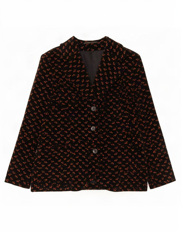 Jachetă vintage din catifea cu 3 nasturi pentru femei IT 48 XL Negru Floral