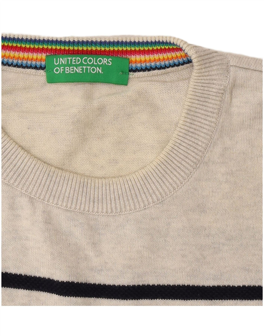 Pulover Benetton pentru bărbați, cu gât crew, în dungi, gri mediu