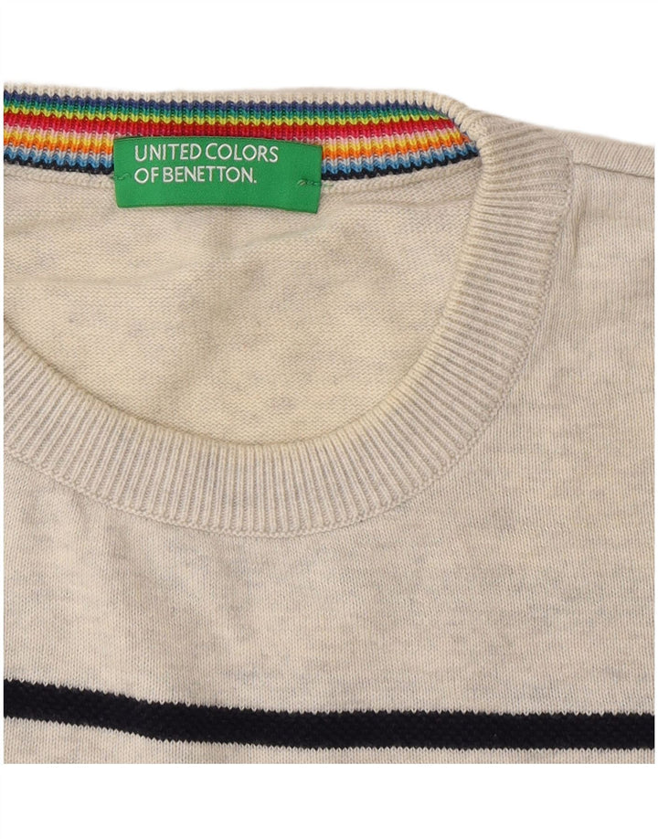 Pulover Benetton pentru bărbați, cu gât crew, în dungi, gri mediu