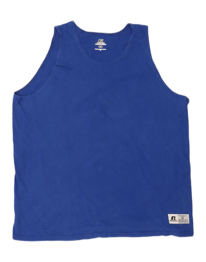 RUSSELL ATHLETIC Mens Wicks Moisture Graphic Vest Top XL Blue Vintage Russell Athletic and Second-Hand Russell Athletic from Messina Hembry 