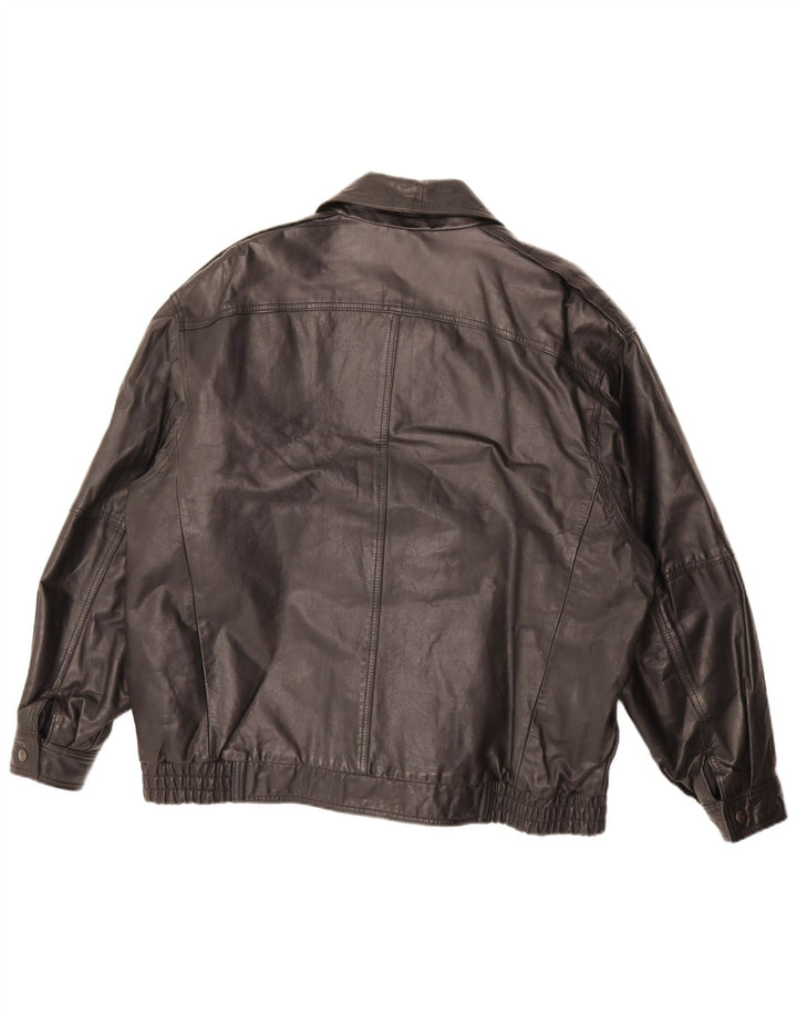 ST MICHAEL Mens Leather Jacket UK 42 XL Black Leather
