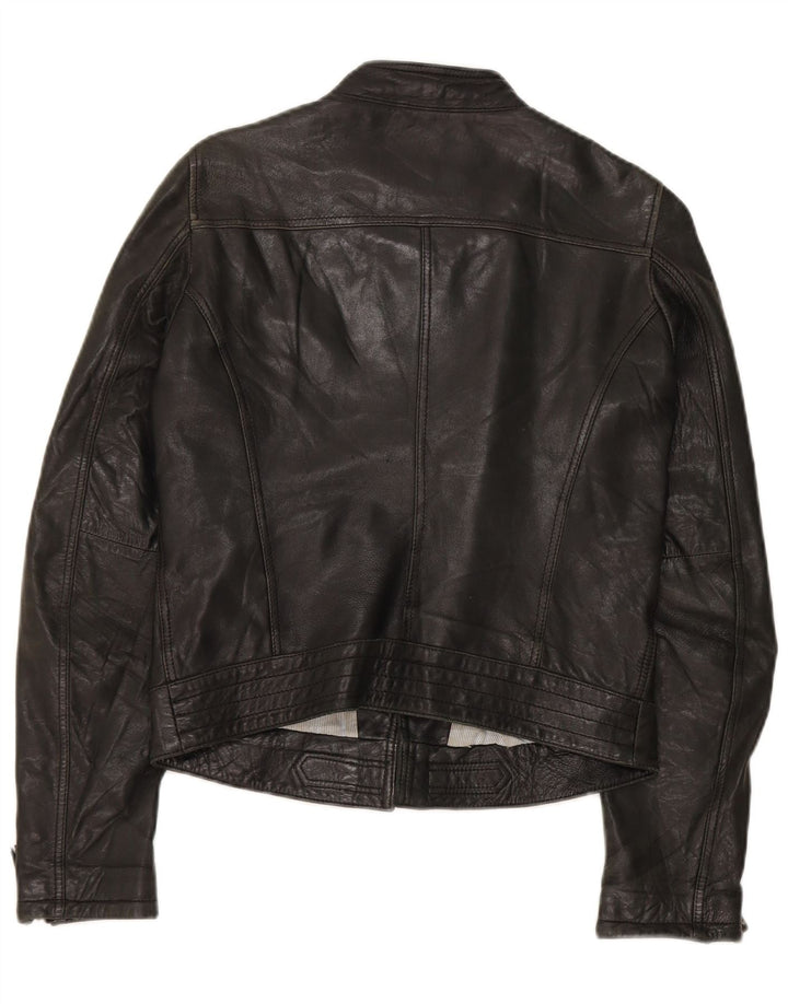 Jachetă de piele pentru motociclist Massimo Dutti pentru femei UK 10 Small Black