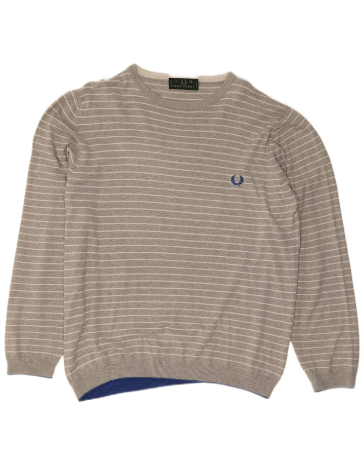 Pulover pentru bărbați Fred Perry, cu gât crew, XL, bumbac cu dungi gri
