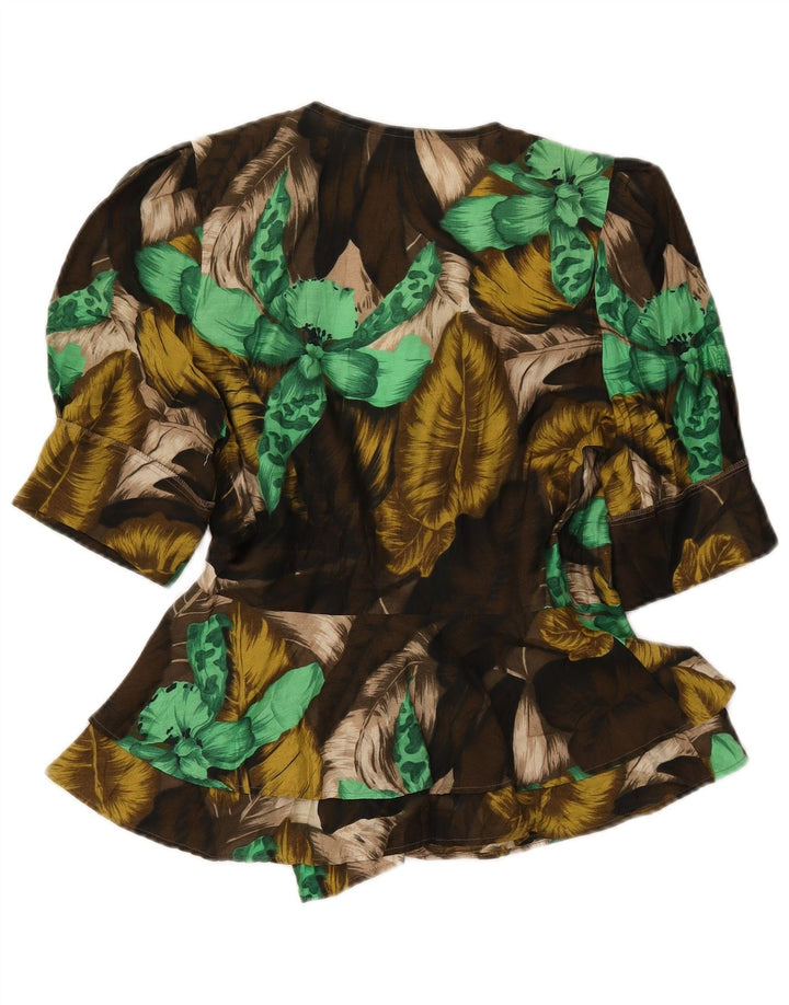 Bluză cămașă cu mânecă scurtă pentru femei VINTAGE IT 42 Medium Kaki Floral