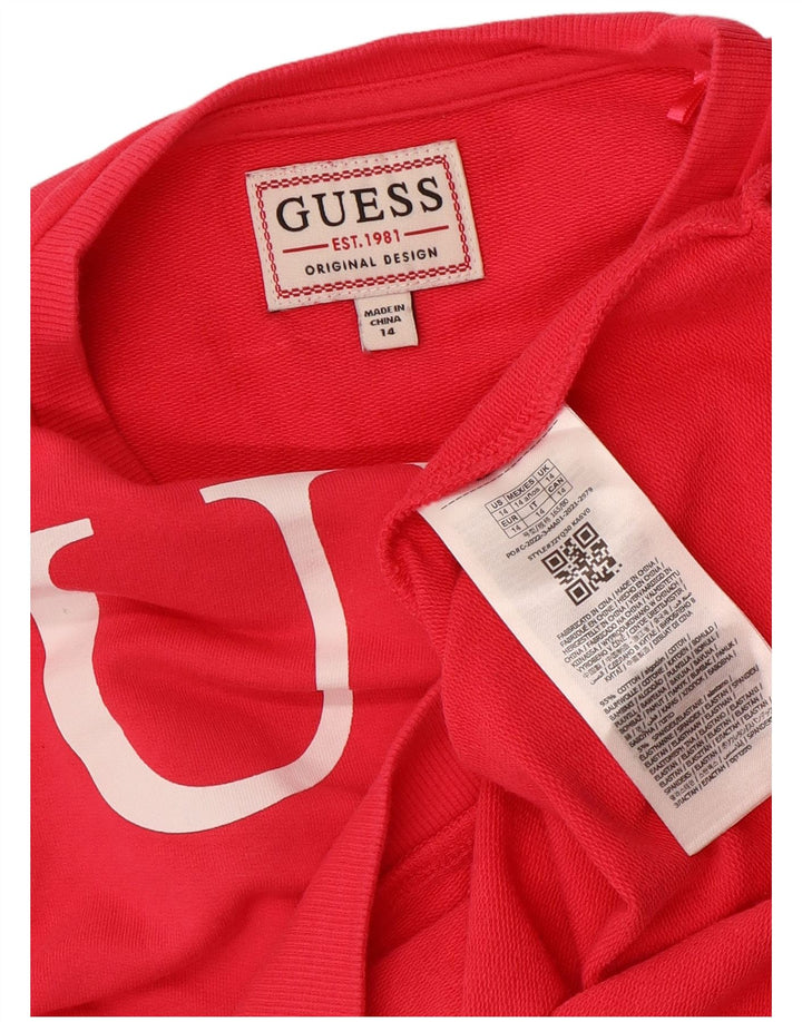 Pulover pentru fete GUESS Crop Graphic Pulover 13-14 ani, bumbac roz