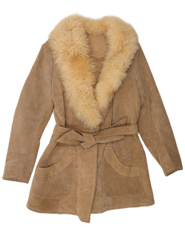 Palton vintage pentru femei din shearling UK 10 mic bej