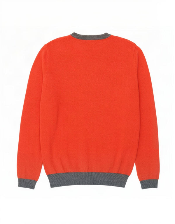 Jack & Jones Mens Boat Neck Jumper Sweater Small Orange Colourblock Cotton