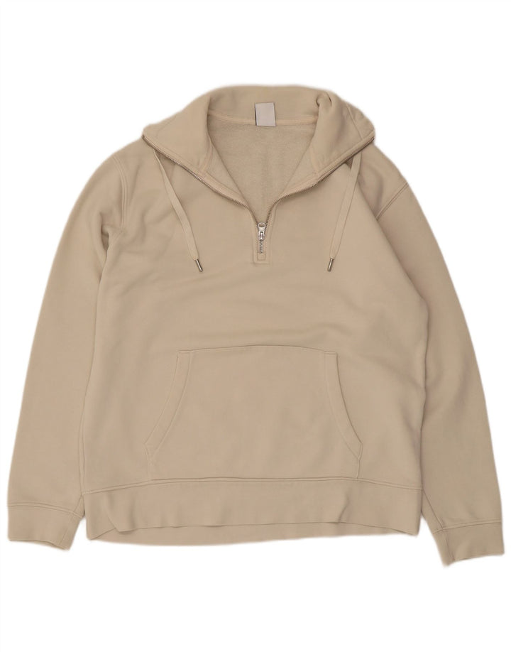 Pulover pentru femei Zara, cu fermoar, cu gât, UK 14, bumbac, bej mediu