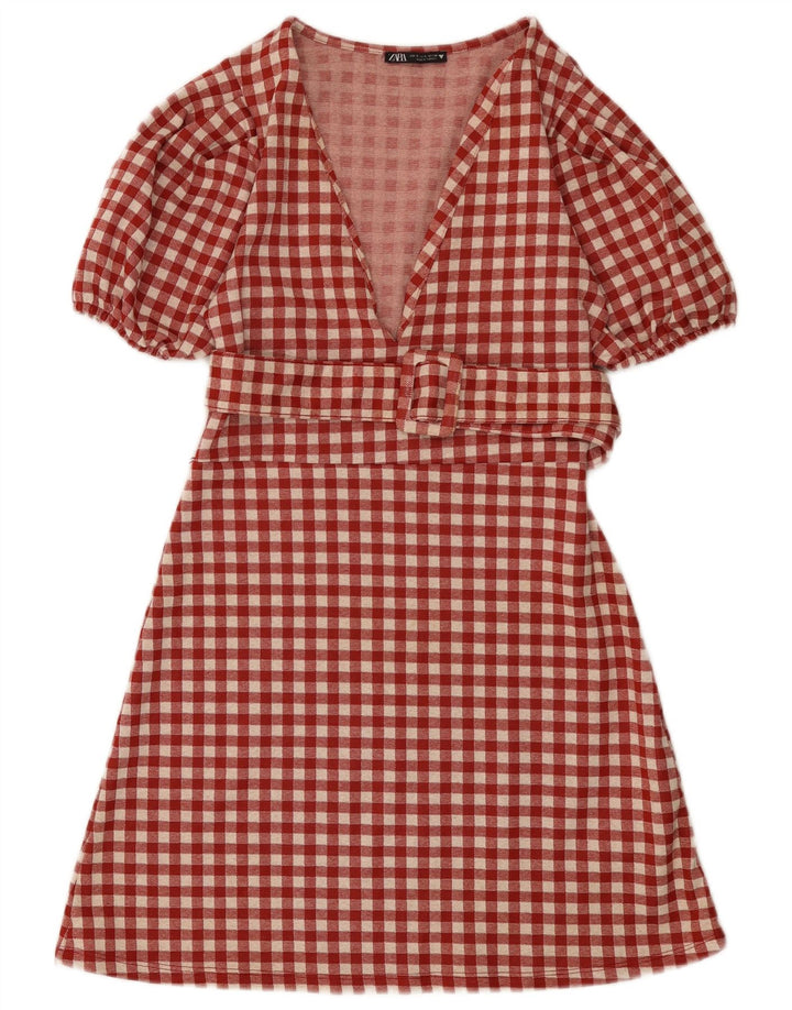 Rochie A-Line pentru Damă Zara UK 8 Mic Roșu Gingham Poliester