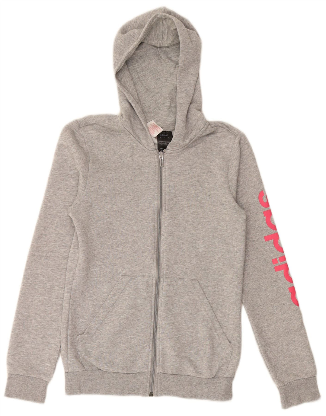 Pulover pentru fete ADIDAS Graphic Zip Hoodie 13-14 ani bumbac gri