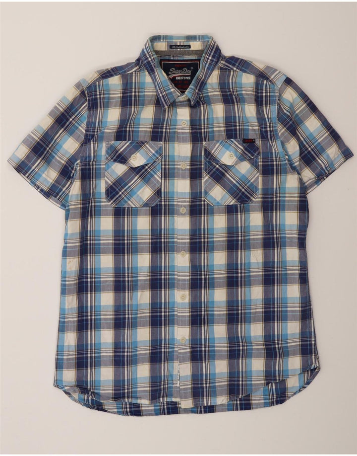 Cămașă cu mânecă scurtă pentru bărbați SUPERDRY XL, bumbac cu carouri albastre
