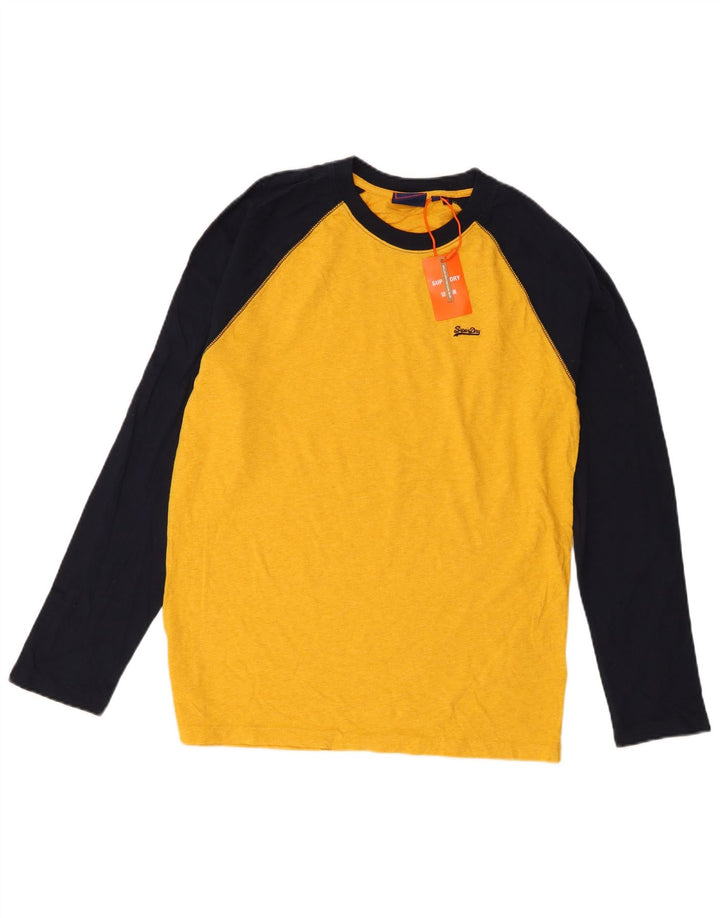 Top pentru bărbați Superdry cu mânecă lungă, galben mediu, bumbac color bloc