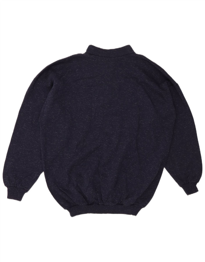 Pulover pentru femei VINTAGE, cu fermoar, cu gât, UK 20 2XL, bumbac cu pete albastru marin