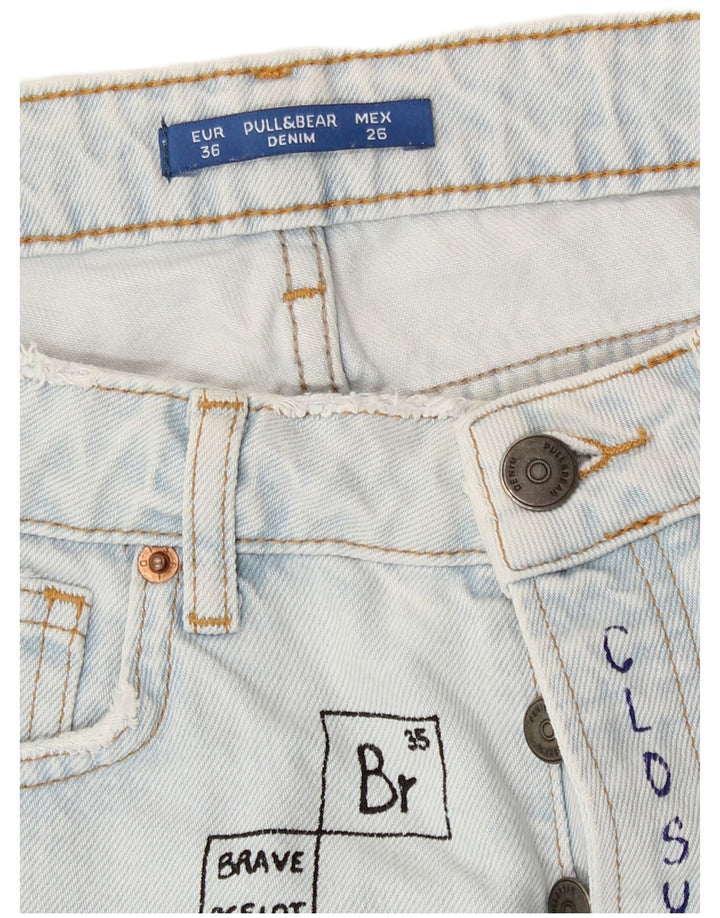 Pull & Bear Pantaloni scurți din denim învechit pentru femei, EU 36 XS W26 Albastru
