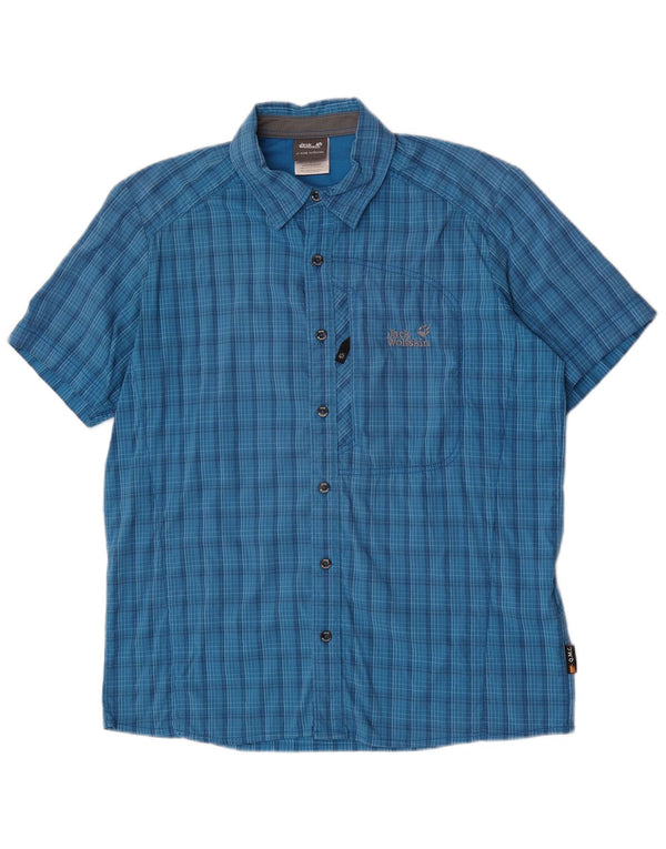 Jack Wolfskin Cămașă cu mânecă scurtă pentru bărbați Marea Britanie 40/42 Poliamidă mare cu carouri albastre