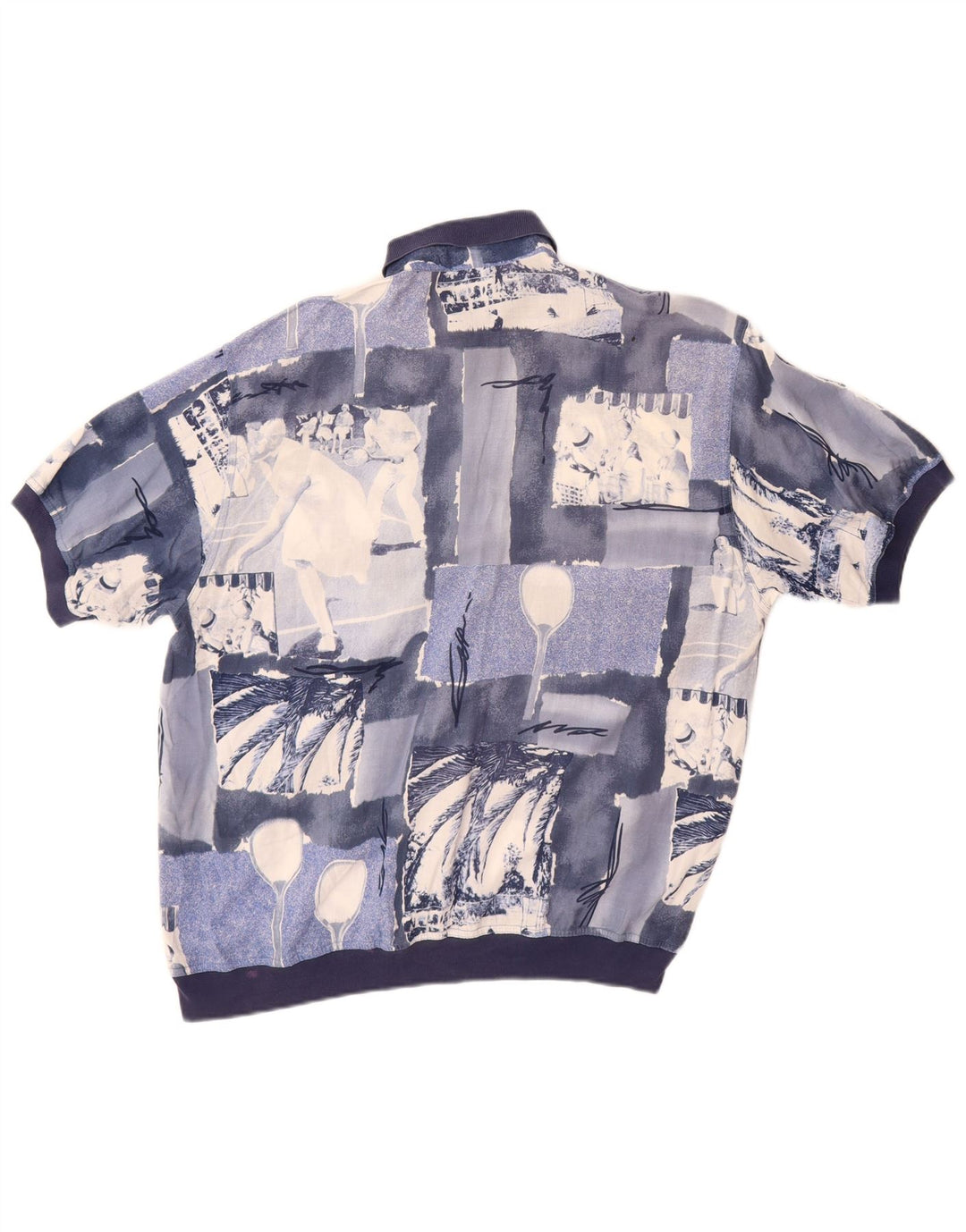 Cămașă pulover cu mânecă scurtă pentru bărbați MANGO, mare, albastru, mozaic