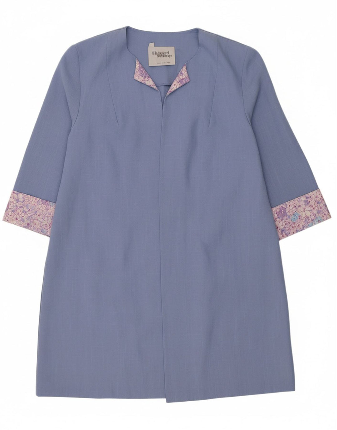 RICHARD STUMP Womens Open Overcoat UK 20 2XL Blue Floral Polyester