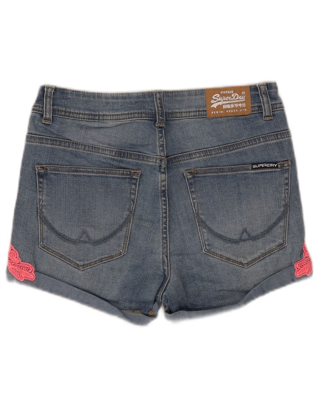 Pantaloni scurți din blugi pentru femei SUPERDRY W28, bumbac albastru mediu