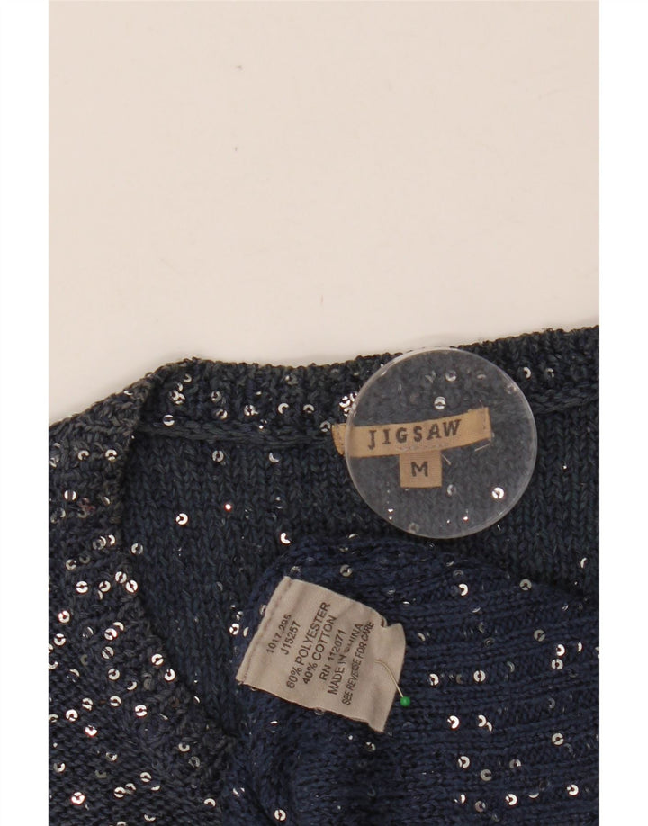 JIGSAW Pulover cardigan crop pentru femei UK 12 Poliester mediu bleumarin