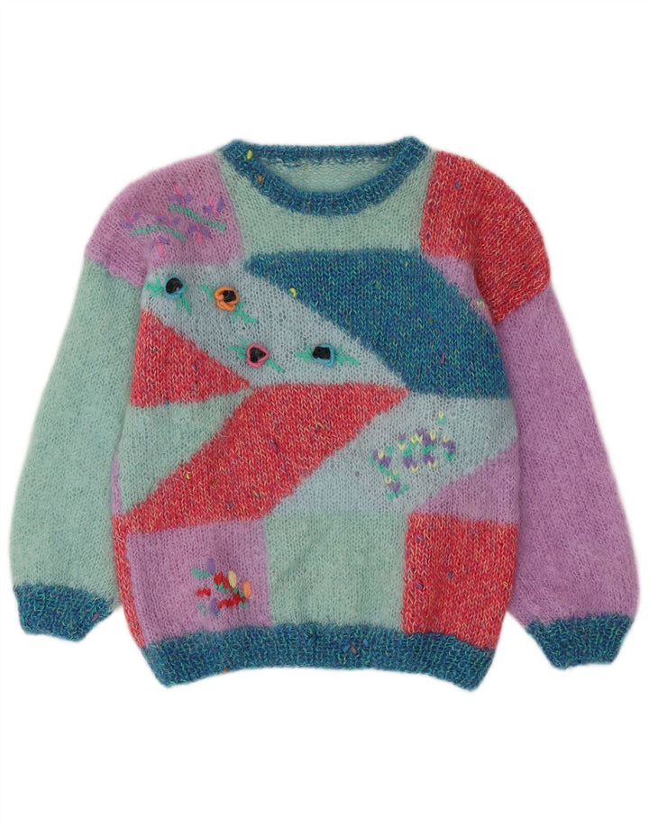 Pulover vintage pentru femei cu decolteu triplu UK 16 mare multicolor