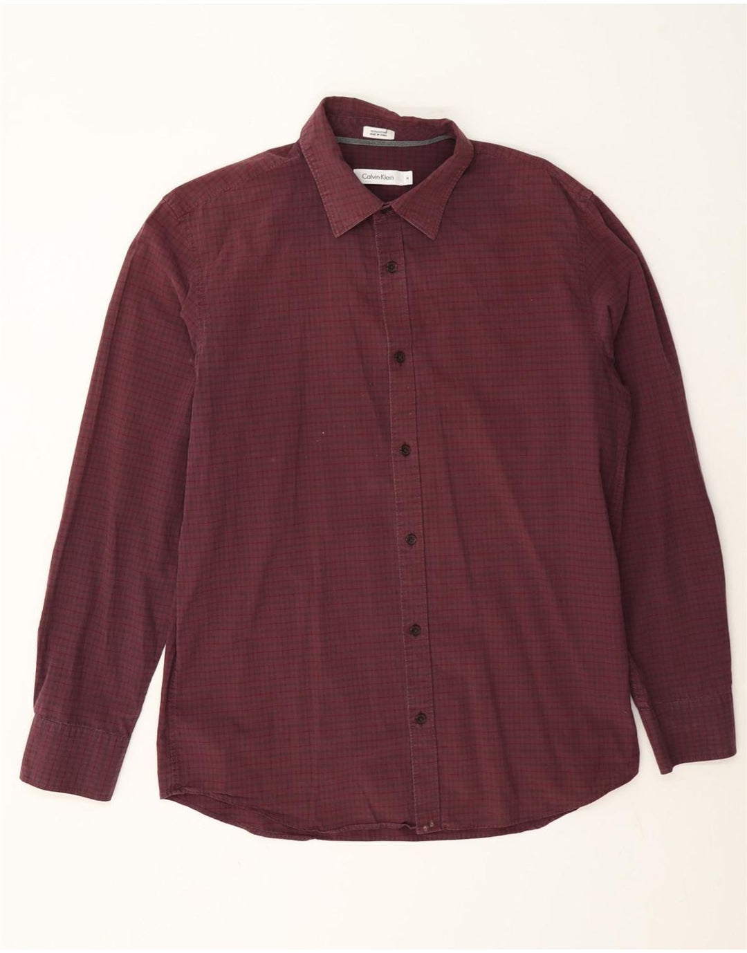 Cămașă pentru bărbați Calvin Klein, bumbac vichy burgundy mediu