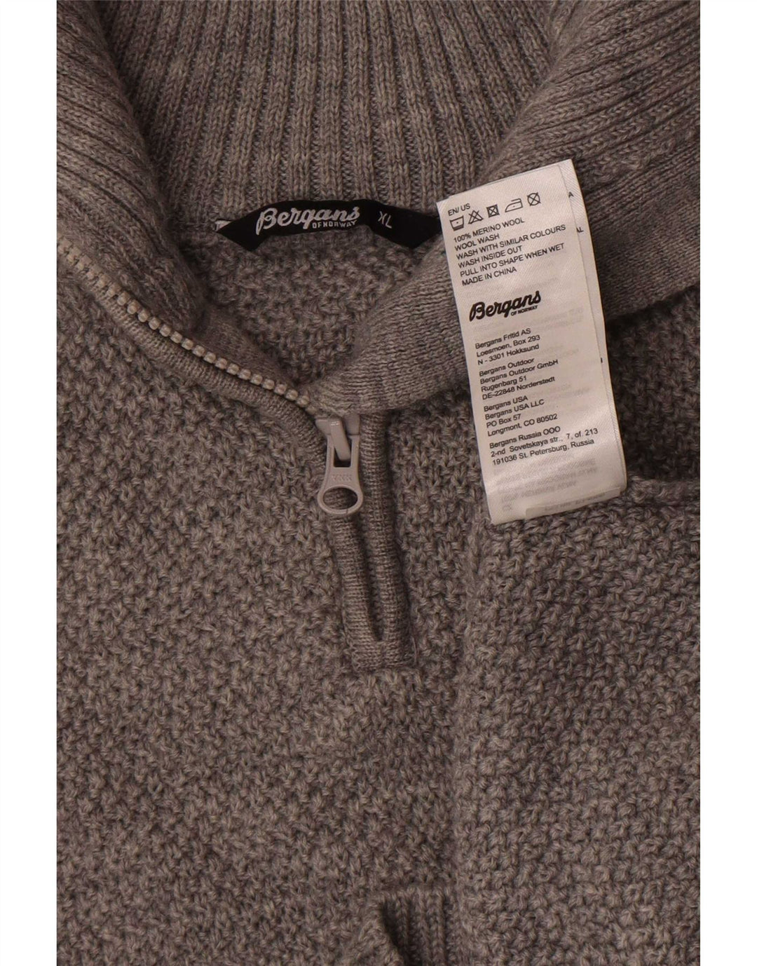Pulover pentru bărbați Bergans, cu fermoar, cu gât, XL, lână merinos gri