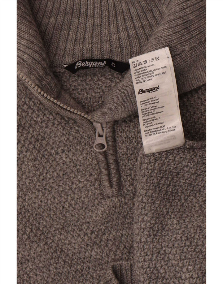 Pulover pentru bărbați Bergans, cu fermoar, cu gât, XL, lână merinos gri