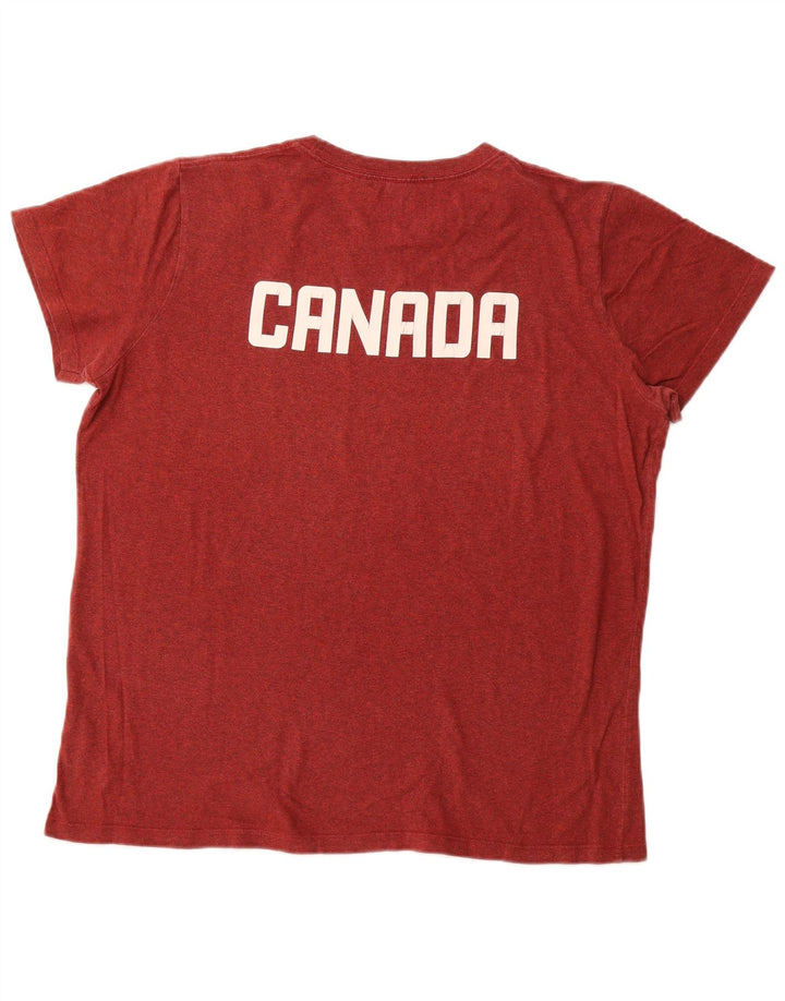 Tricou cu grafică Canada Roots pentru femei Top XL burgundy bumbac cu pete