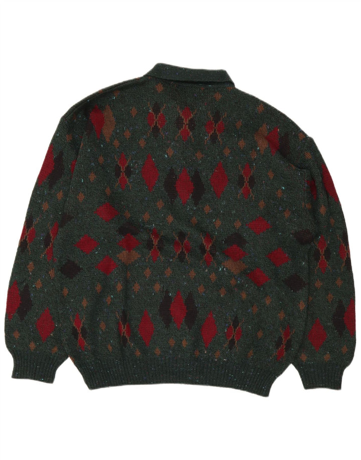 LINEA Pulover cu gât polo pentru bărbați IT 50 Medium Green Argyle/Diamond