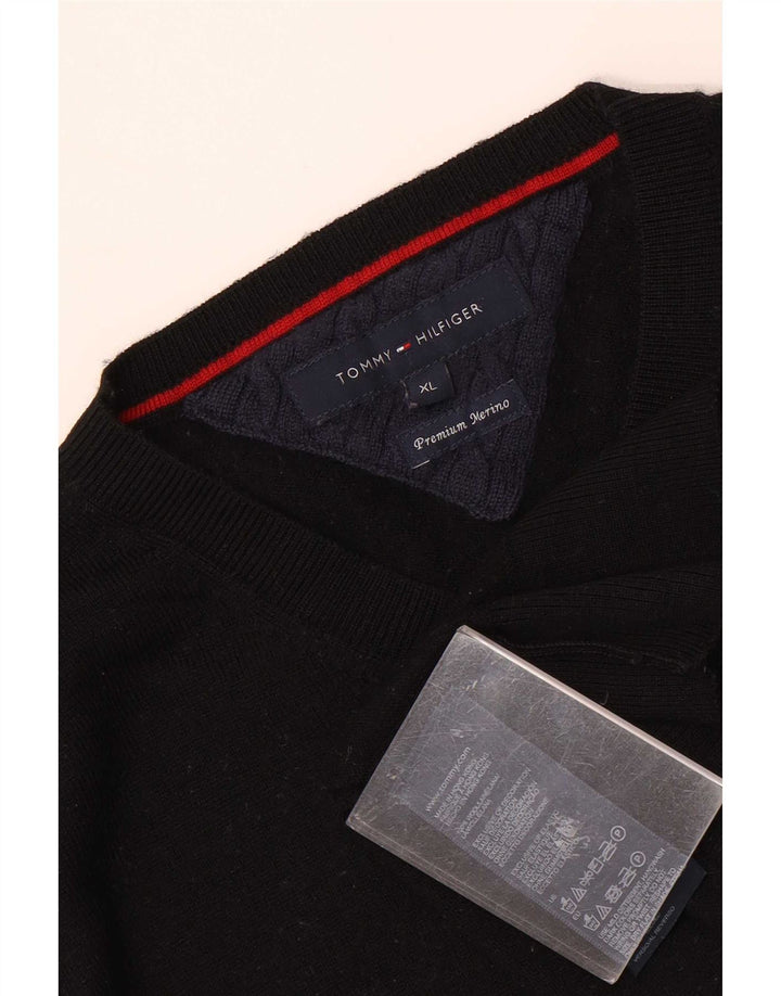 Pulover pentru bărbați Tommy Hilfiger cu decolteu în V, XL, lână neagră