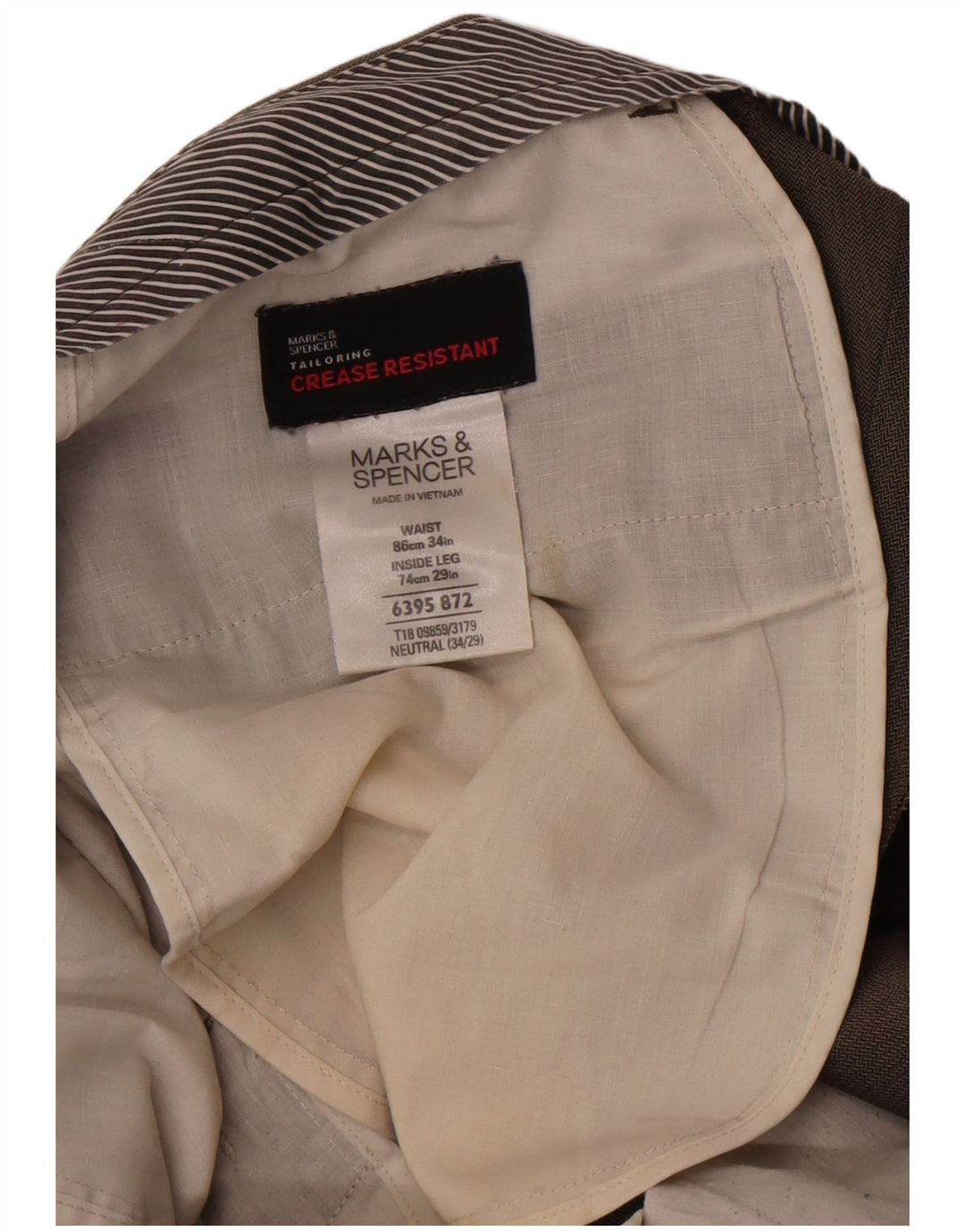 Pantaloni de costum drepți pentru bărbați Marks & Spencer W34 L29 Brown Herringbone